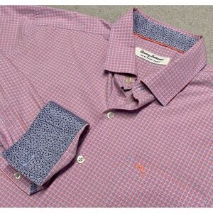 Tommy Bahama Shirt Mens Large Check Flip Cuff Newport Coast Pima‎ Casual Preppy